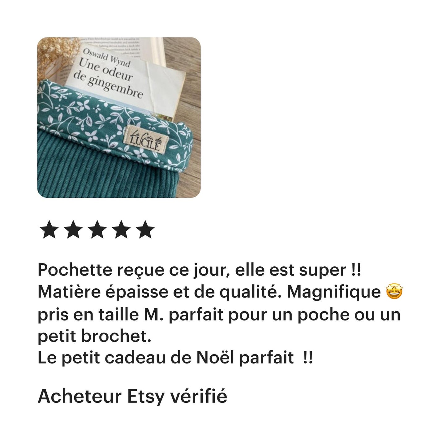 Pochette pour livre de poche, broché, liseuse - Velours côtelé et coton à fleurs vert sapin