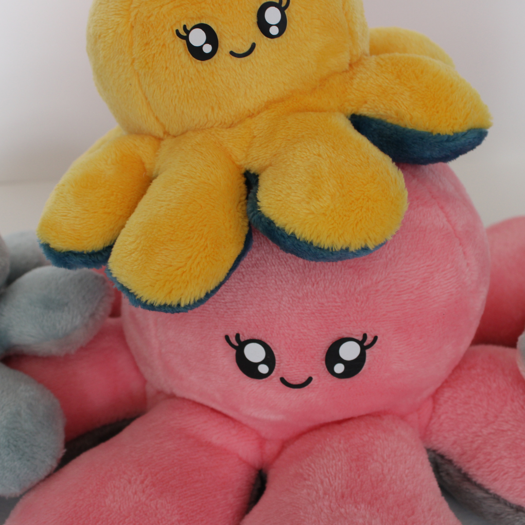 Peluche pieuvre réversible émotions joie tristesse