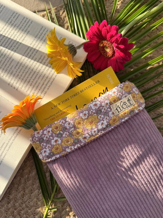 Pochette pour livre de poche, broché, liseuse - Velours côtelé et coton à fleurs