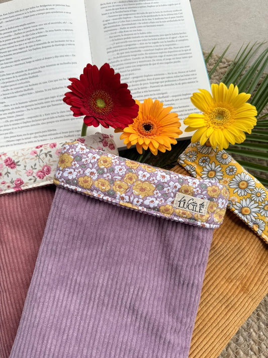 Pochette pour livre de poche, broché, liseuse - Velours côtelé et coton à fleurs