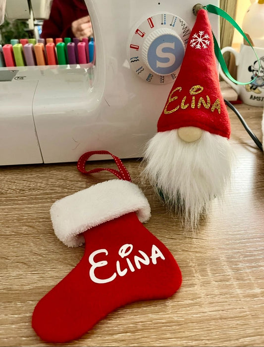 Lot Mini Botte + Petit Père Noël personnalisés - Fait-main