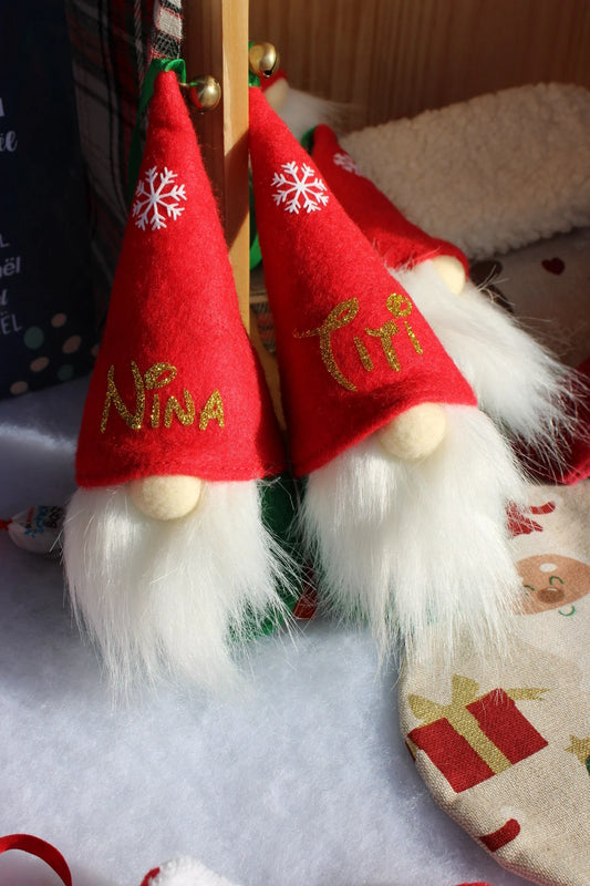 Mini Père-Noël gnomes lutins personnalisés prénom - Fait main
