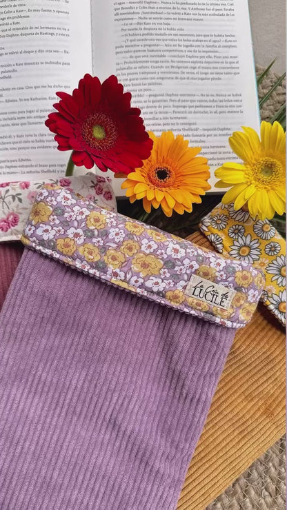 Pochette pour livre de poche, broché, liseuse - Velours côtelé et coton à fleurs
